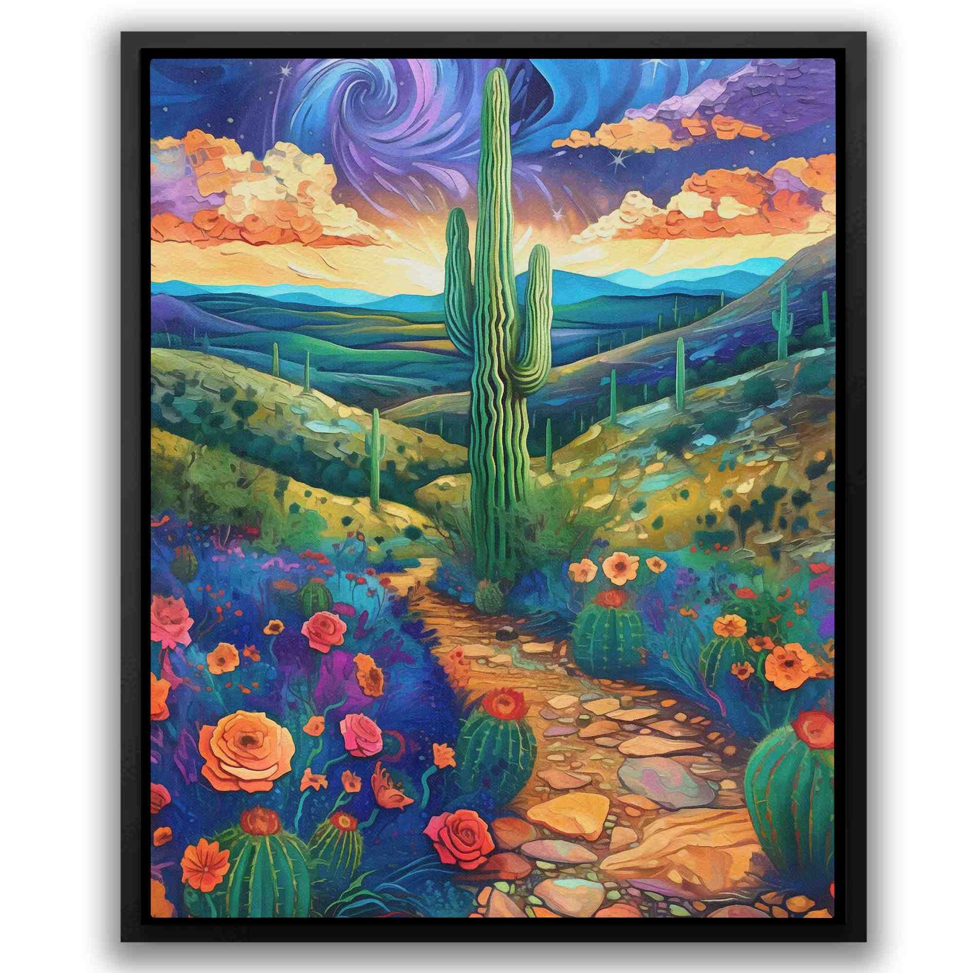 Cactus Valley - Floral Wall Art in Black Frame