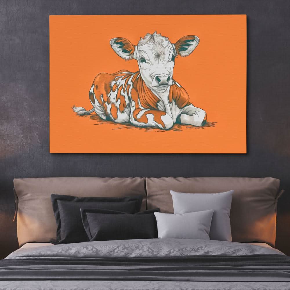 Calf’s Day Out - Orange Wall Art for Nursery