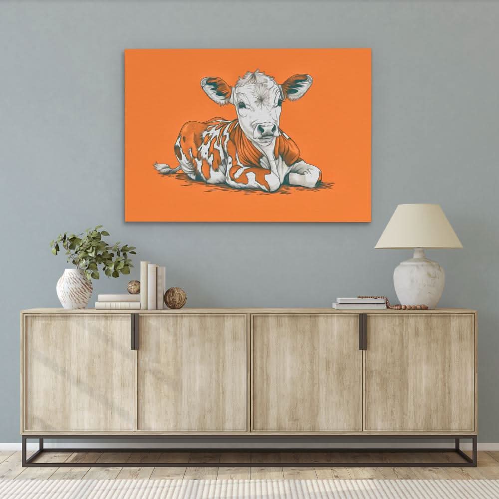 Calf’s Day Out - Baby Animal Wall Art in Black Frame