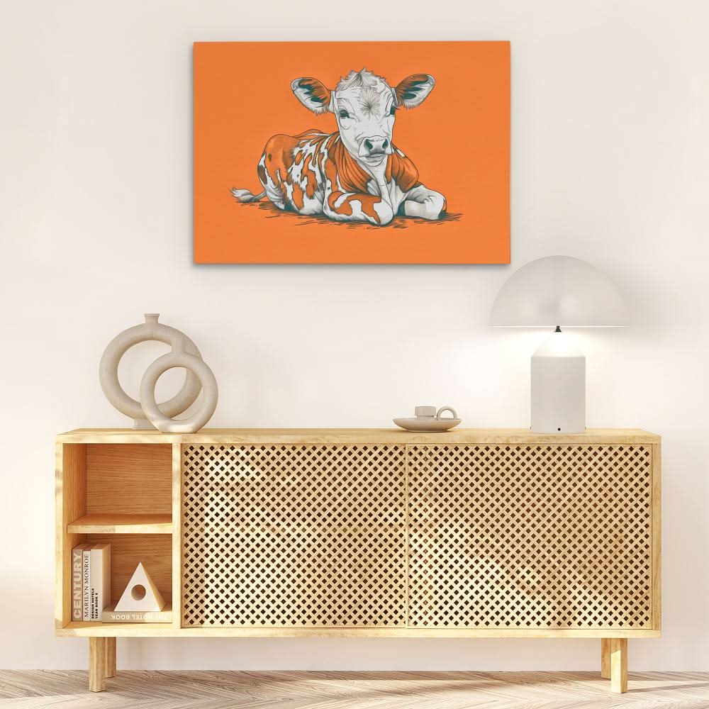 Calf’s Day Out - Orange Canvas Wall Art