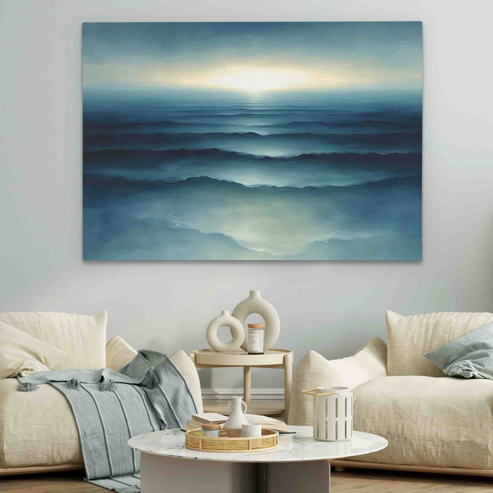 Calm Ocean Waves - Sunset Wall Art in Black Frame