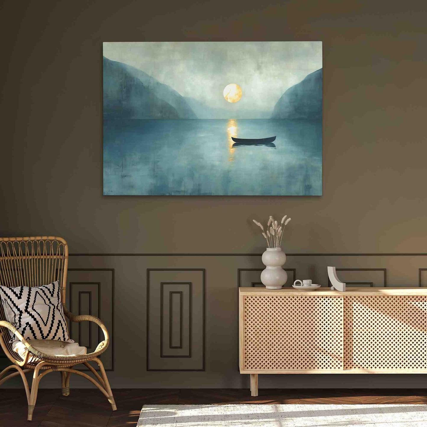 Calm Waters - Canoe Wall Art in Black Frame