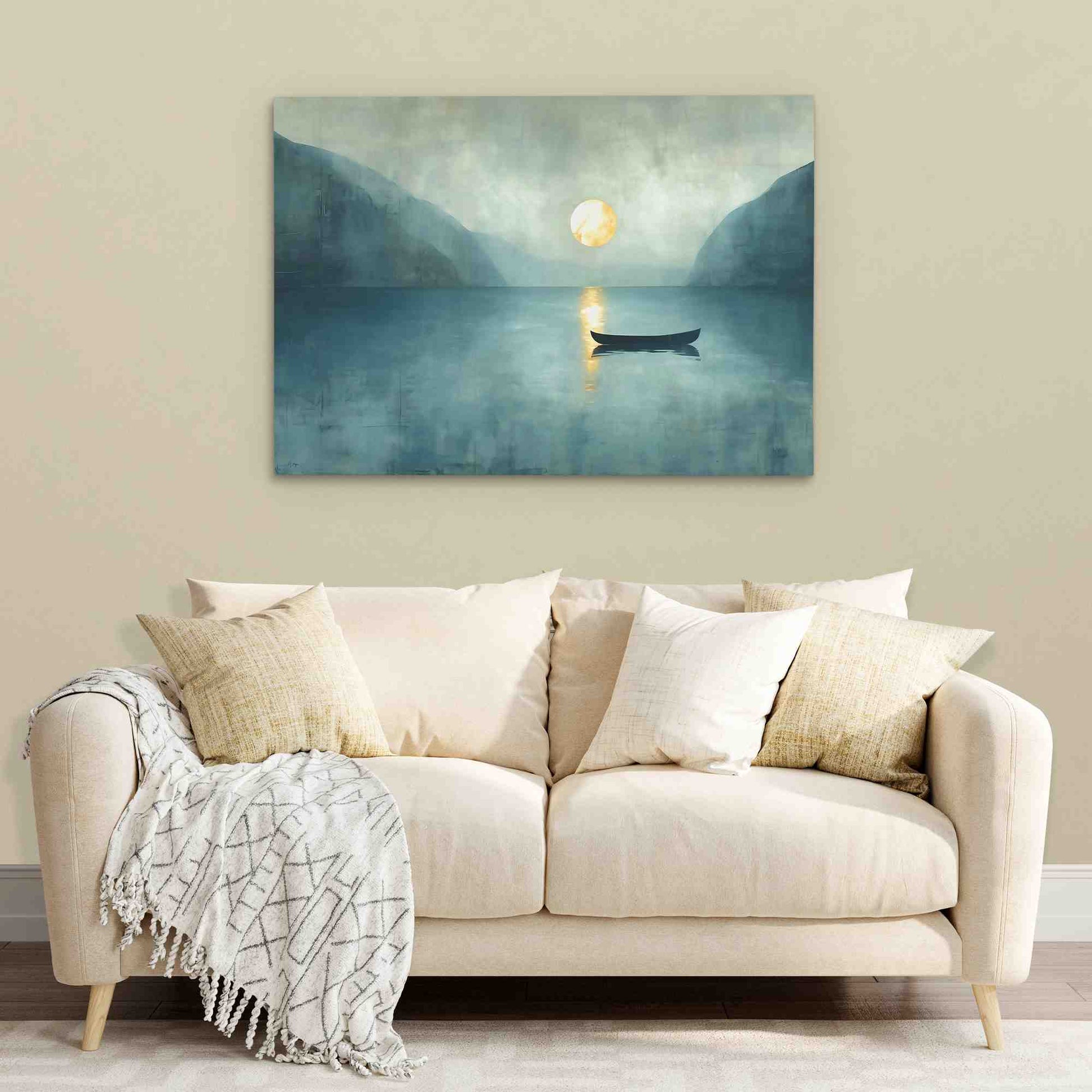 Calm Waters - Teal Canoe Canvas Print