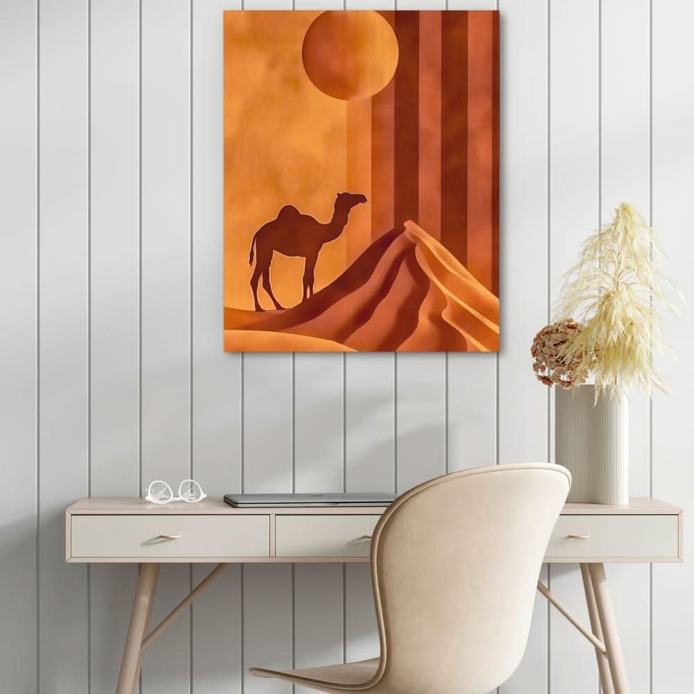 Camel’s Journey - Camel Wall Art in Black Frame