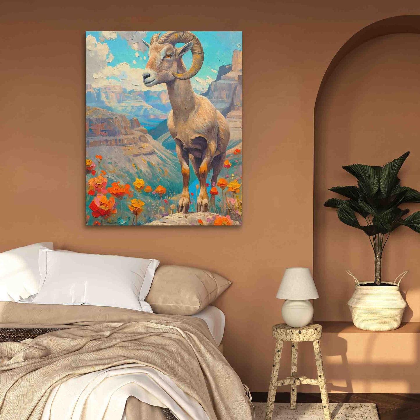 Canyon Ram - Floral Wall Art in Black Frame
