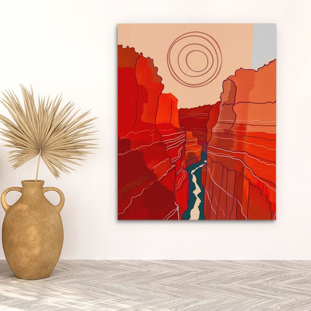 Canyon Sunset - Abstract Red Canvas Wall Art