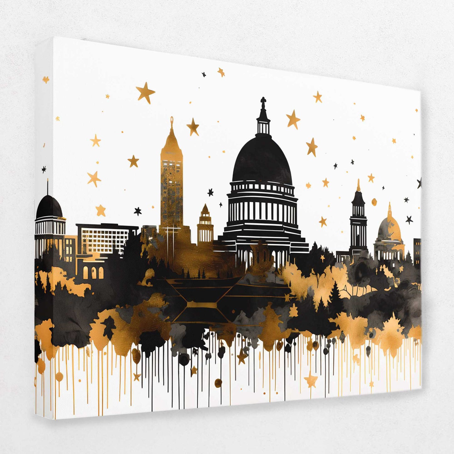 Capitol Reflections - Black Gold and White Canvas Print