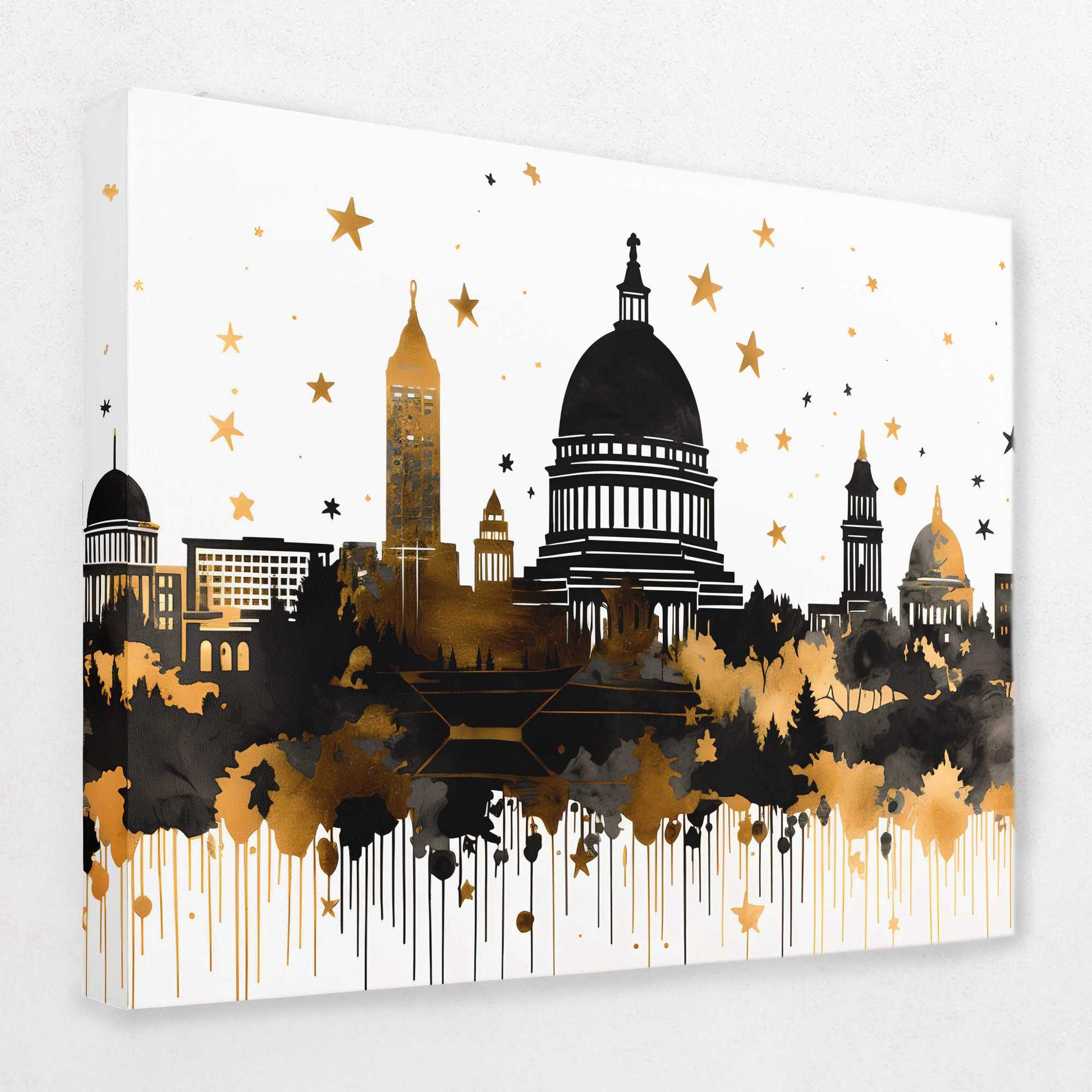 Capitol Reflections - Black Gold and White Canvas Print