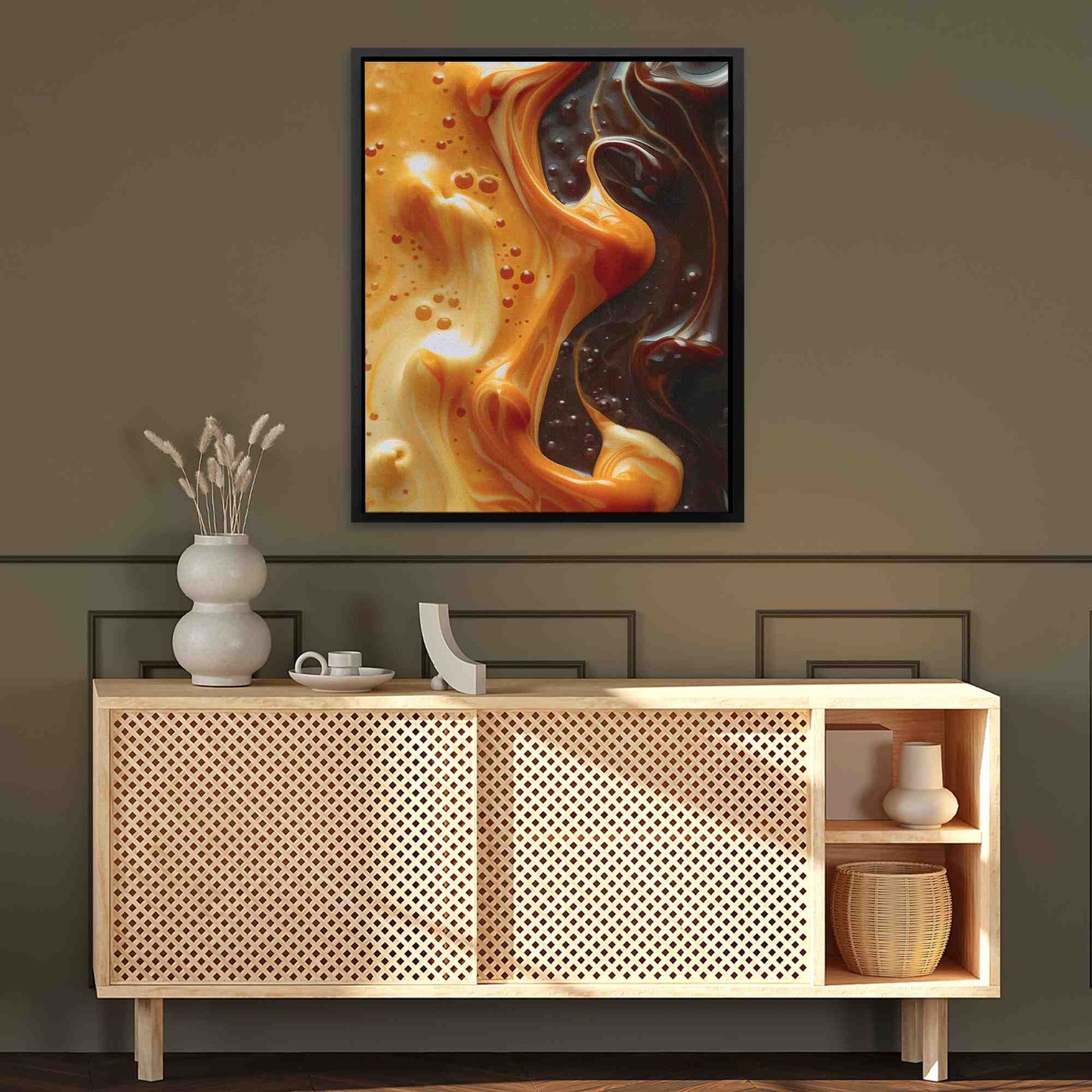 Caramel Swirl - Coffee Wall Art in Black Frame