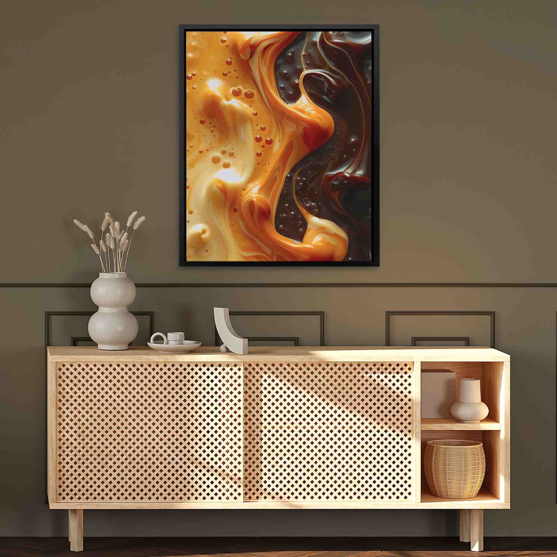 Caramel Swirl - Coffee Wall Art in Black Frame