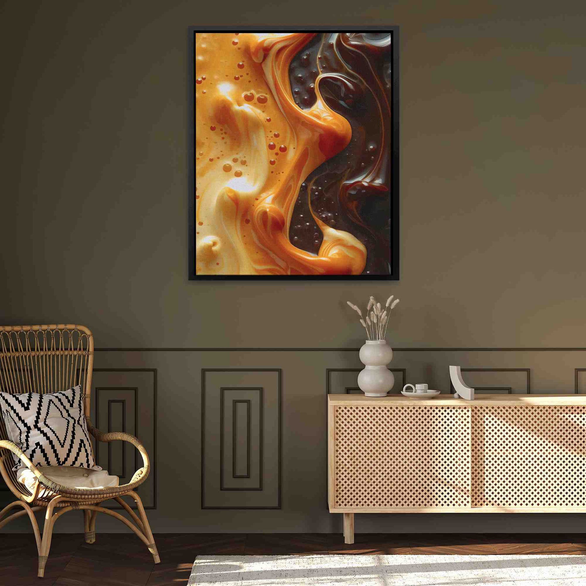 Caramel Swirl - Black Wall Art for Kitchen