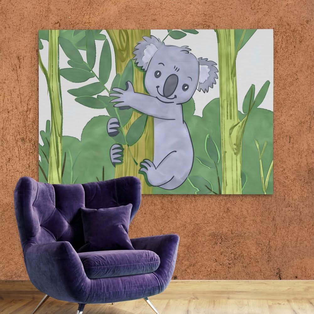 Cartoon Koala - Green Baby Animal Canvas Print