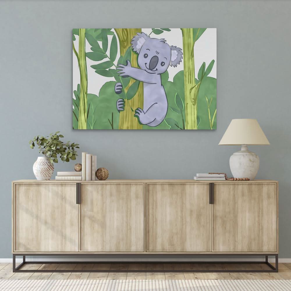 Cartoon Koala - Baby Animal Wall Art in Black Frame