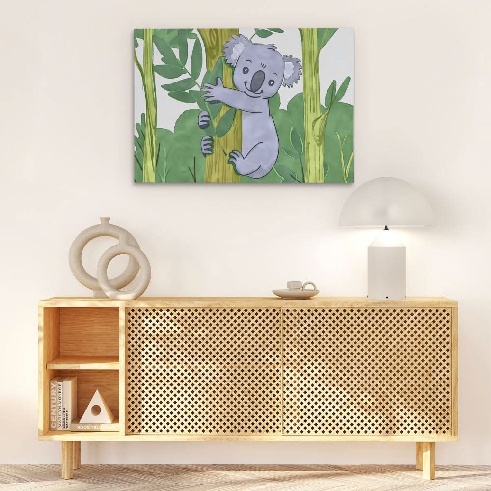 Cartoon Koala - Green Canvas Wall Art