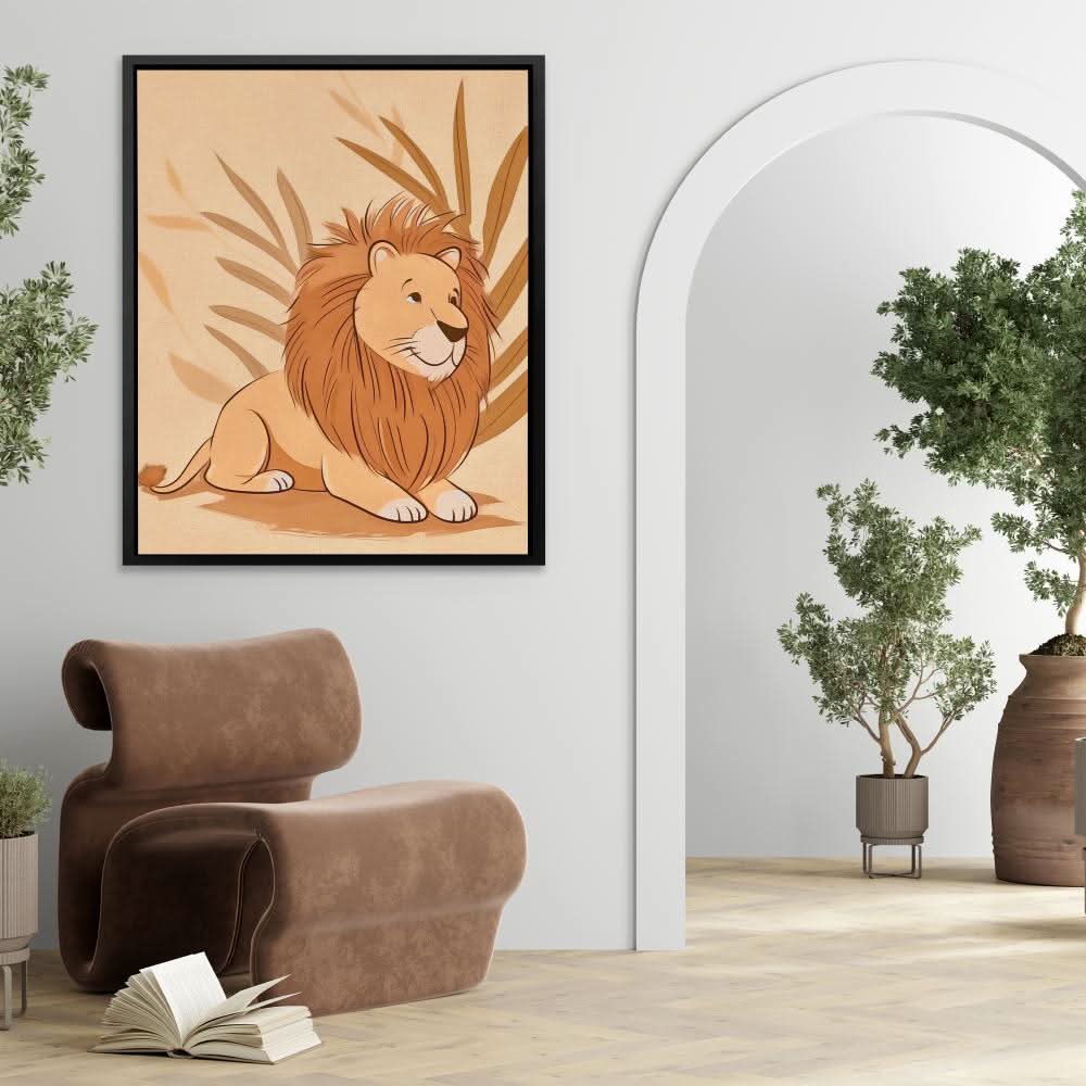 Cartoon Lion - Beige Wall Art for Nursery
