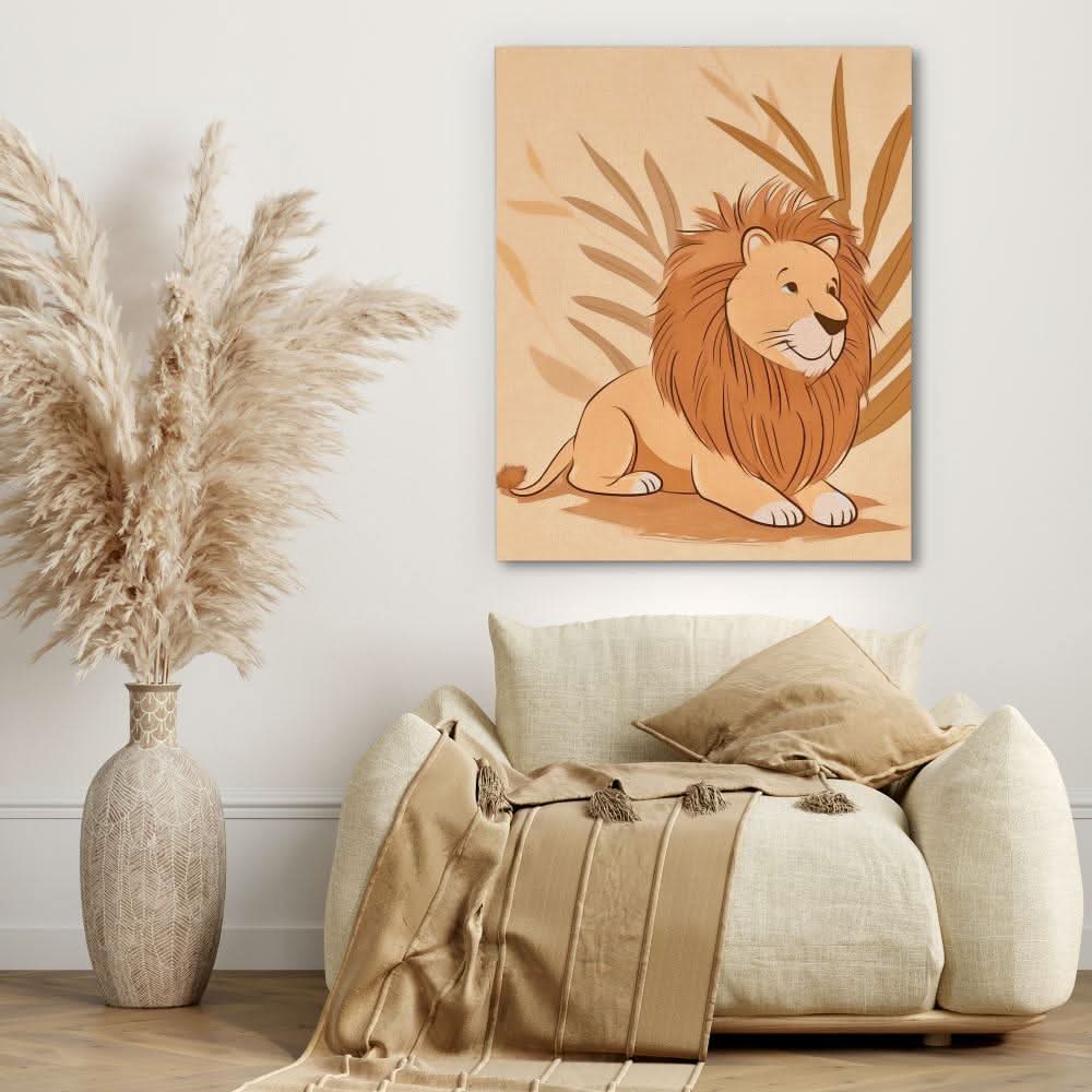 Cartoon Lion - Beige Canvas Wall Art