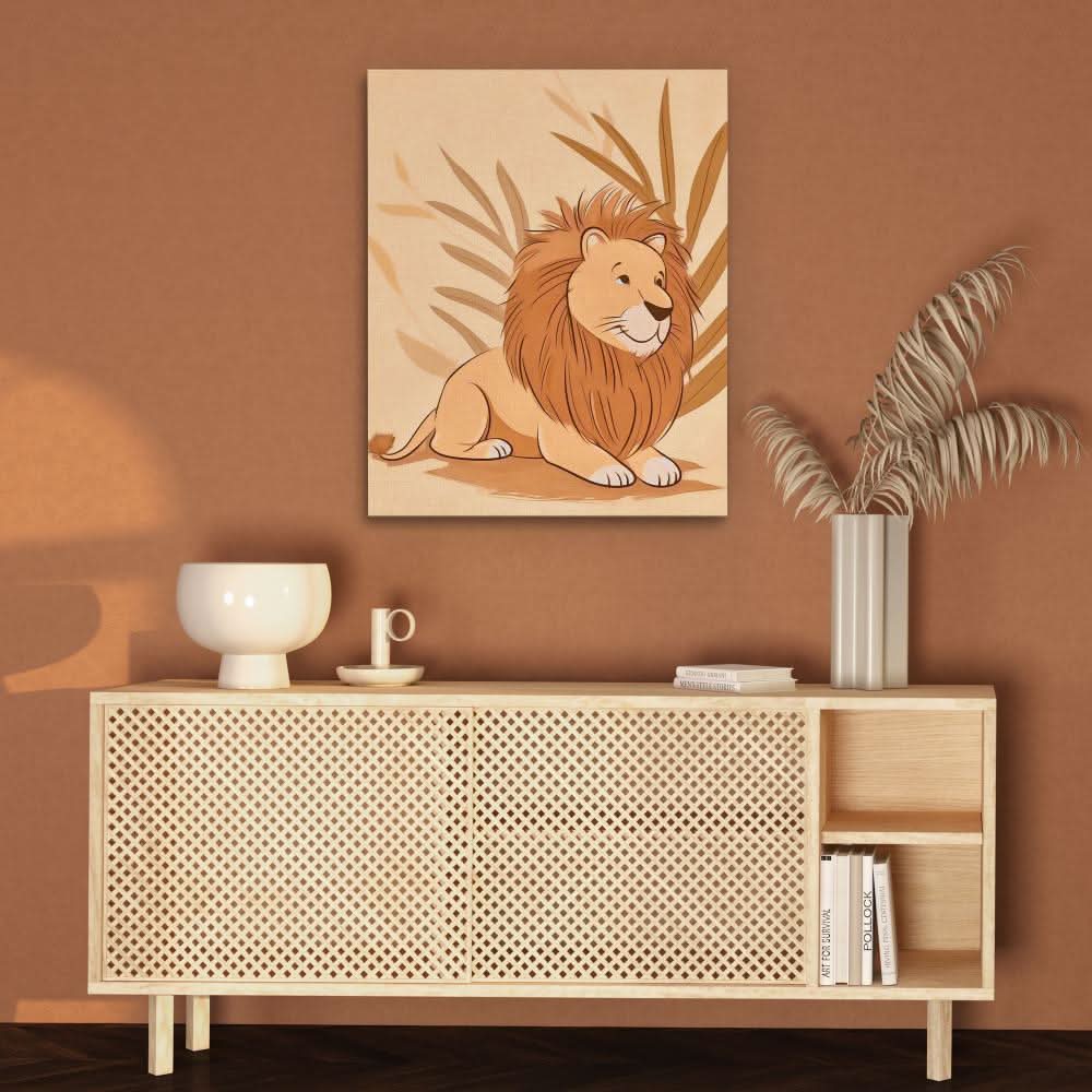 Cartoon Lion - Wall Art in Black Frame