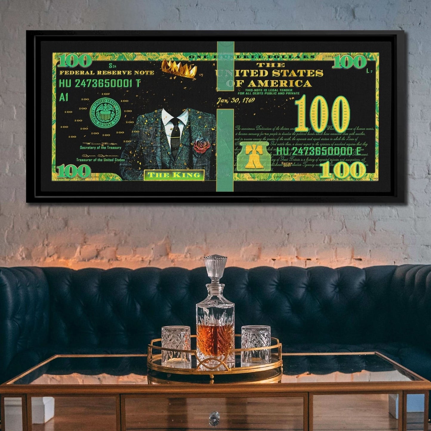 Cash King $100 Bill - Finance Wall Art in Black Frame
