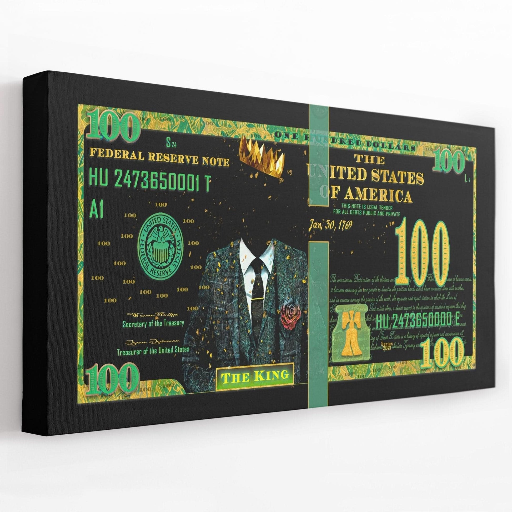 Cash King $100 Bill - Entrepreneur Canvas Wall Art