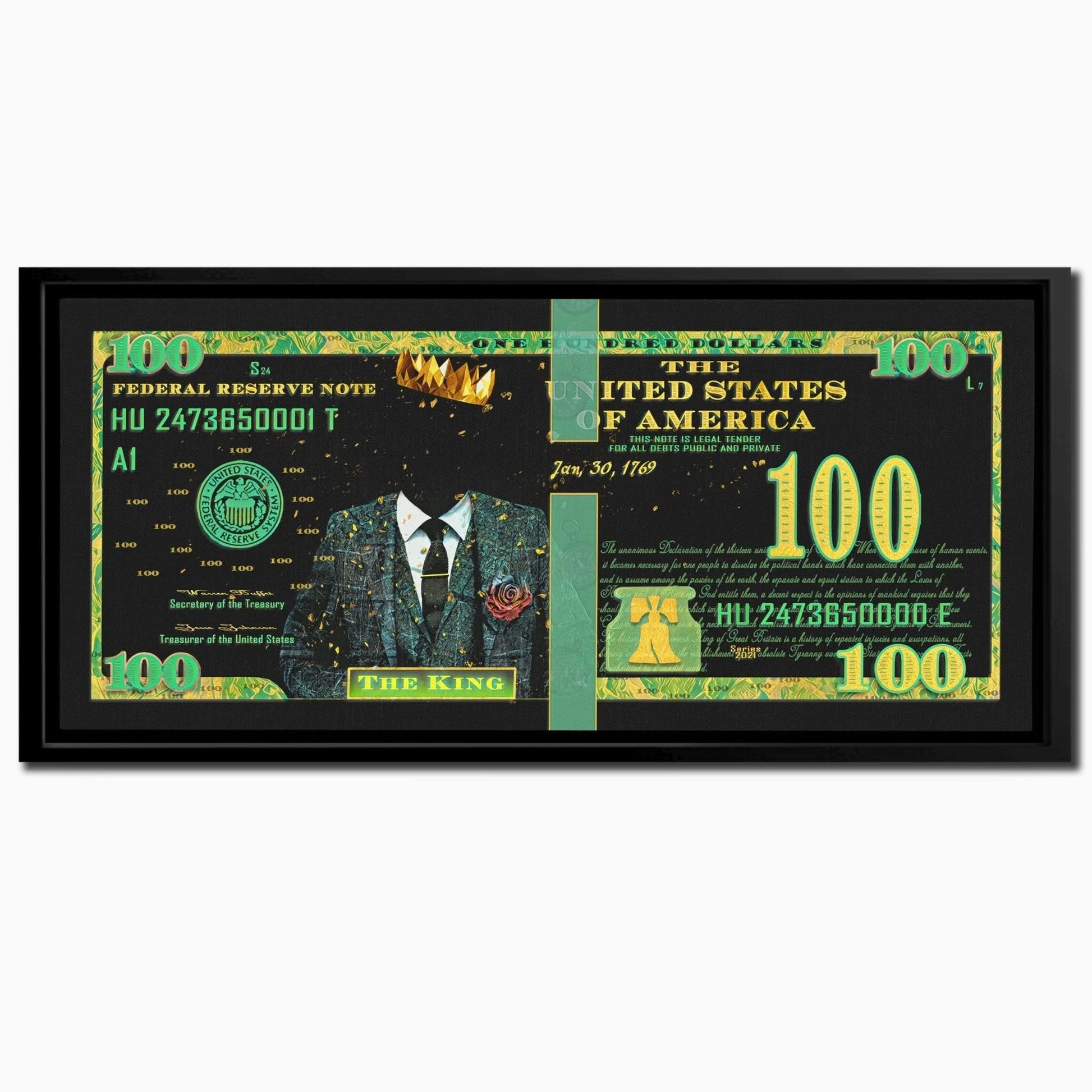 Cash King $100 Bill - Wall Art in Black Frame