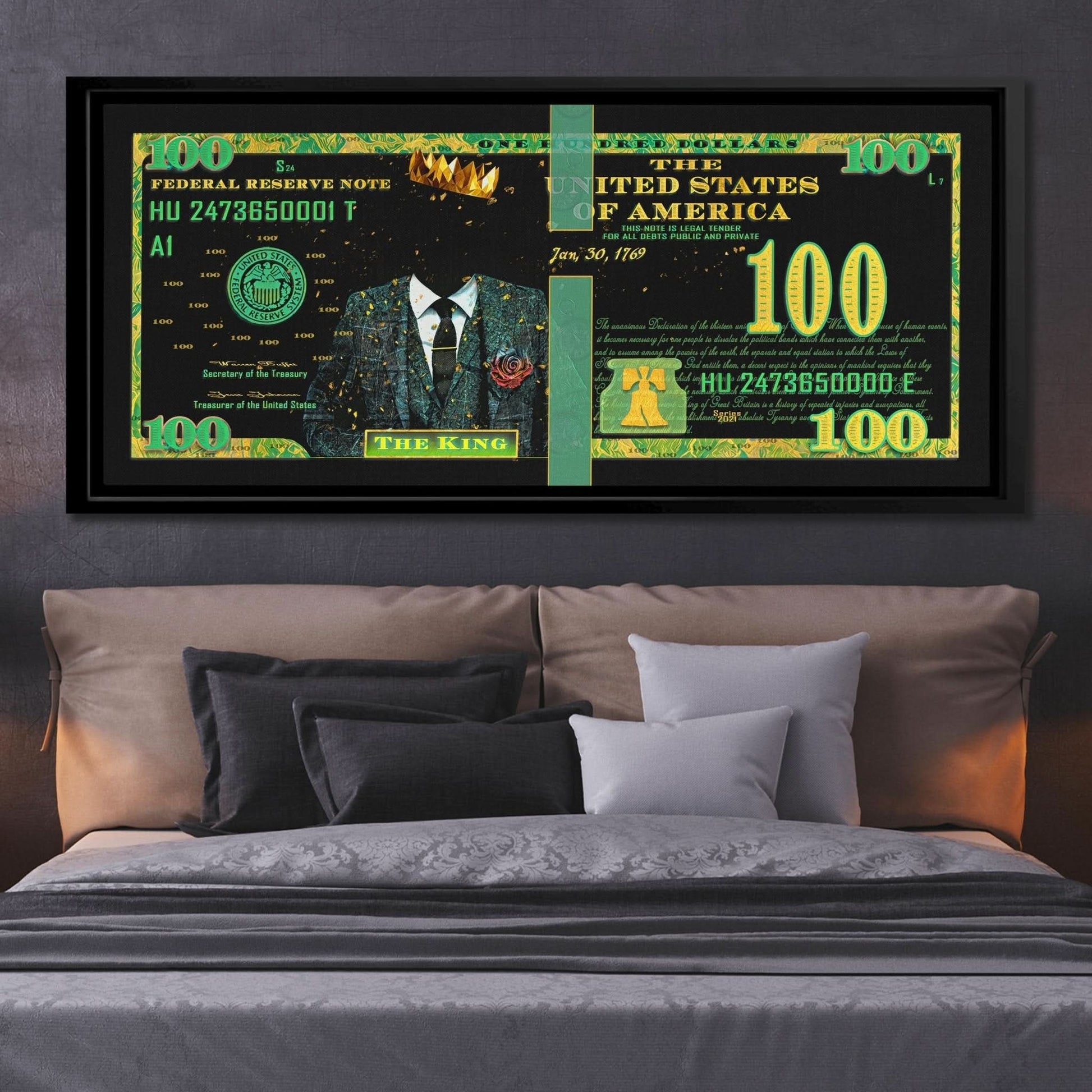 Cash King $100 Bill - Large Canvas Print