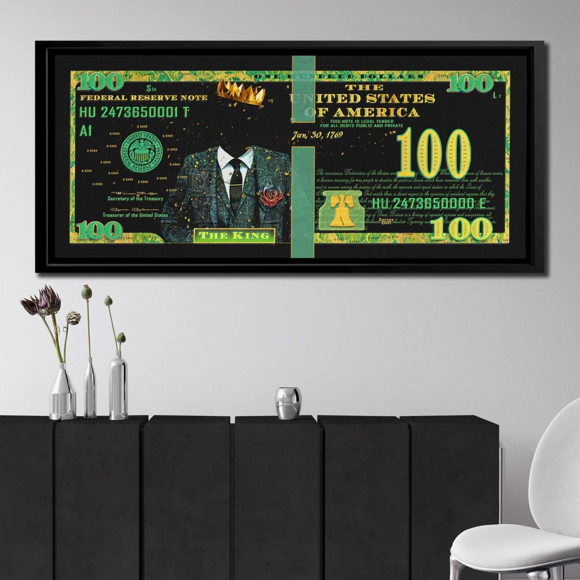 Cash King $100 Bill - Canvas Wall Art