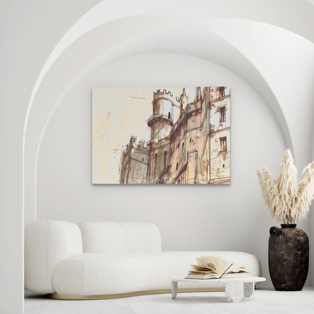 Castle Doodle - Minimalist Earth Tones Canvas Wall Art