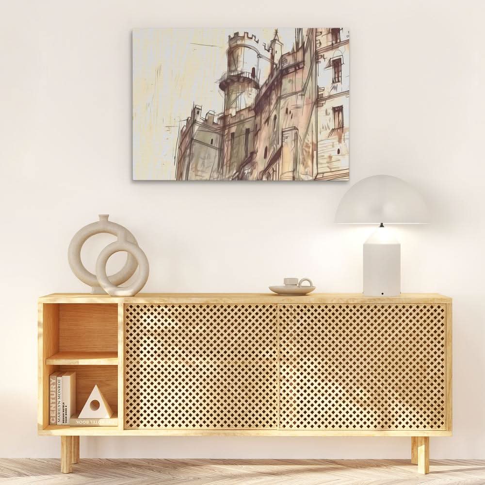 Castle Doodle - Castle Wall Art in Black Frame