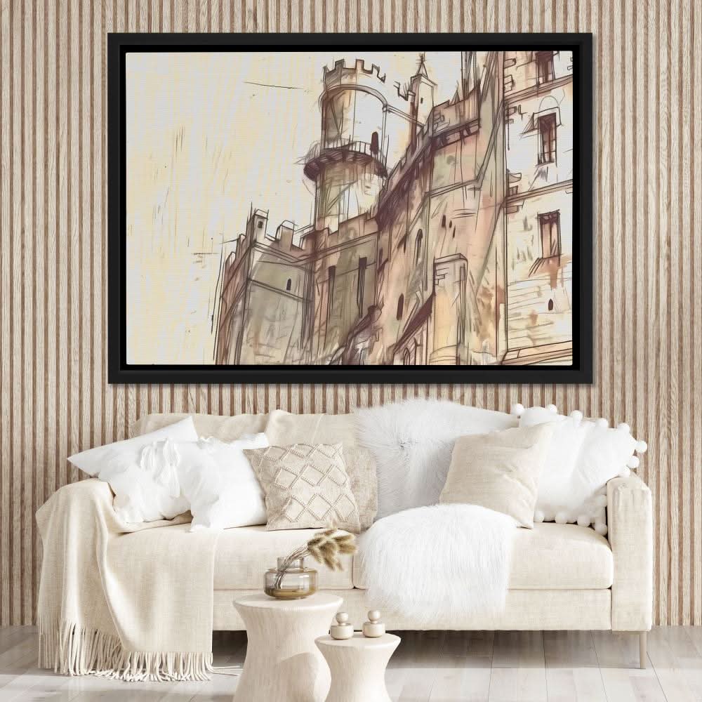 Castle Doodle - Beige Castle Canvas Print