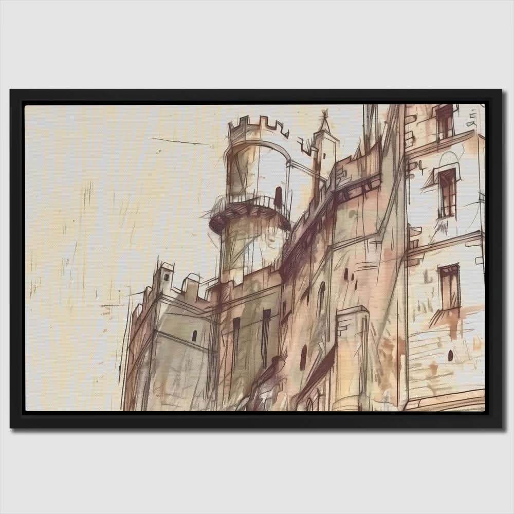Castle Doodle - Beige Wall Art for Office