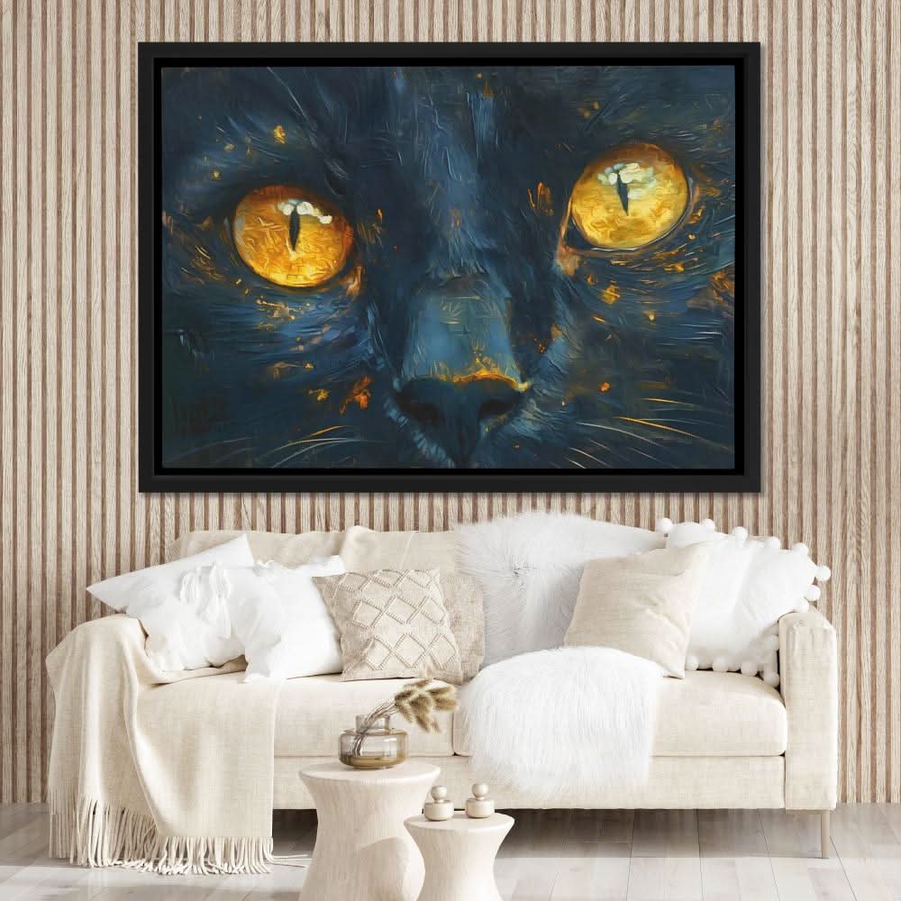 Cat Close Up - Black and Gold Cat Canvas Print