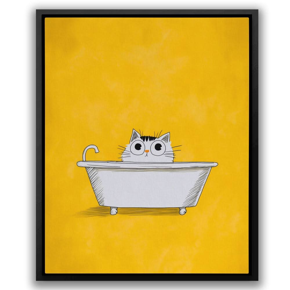 Cat in the Bath - Yellow Doodle Canvas Print