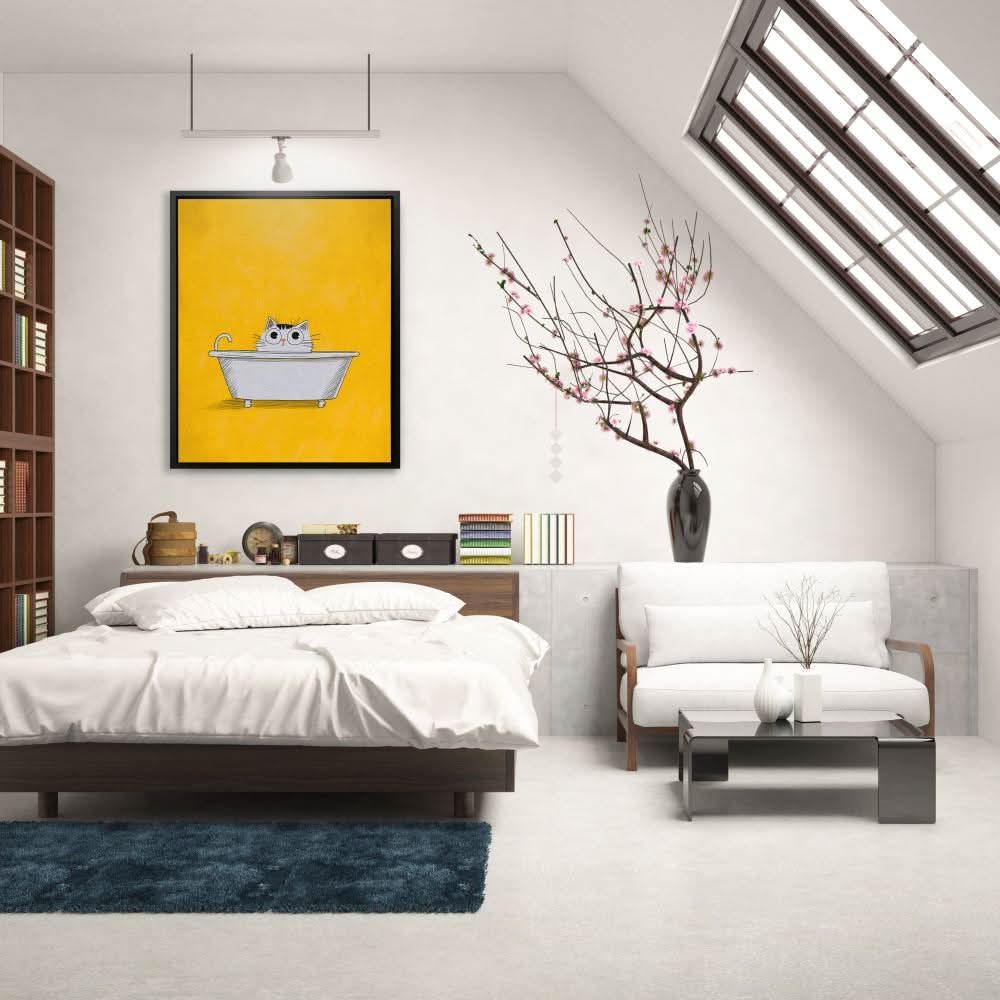Cat in the Bath - Large Minimalist Canvas Print