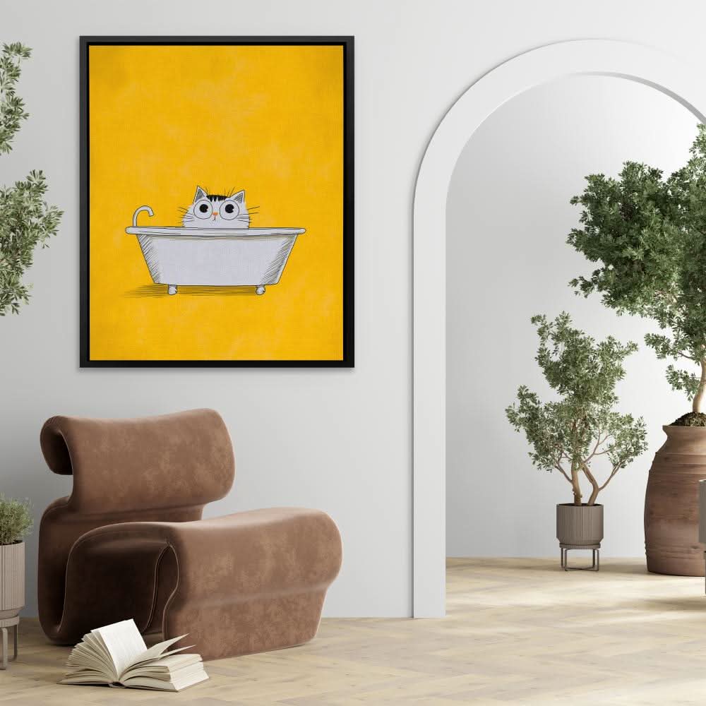 Cat in the Bath - Cat Art for Bathroom