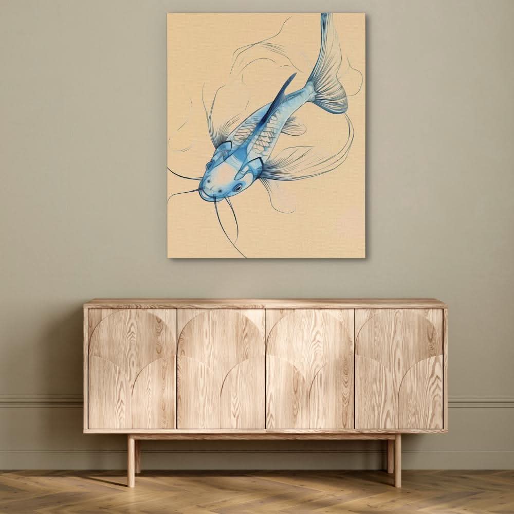 Catfish Catch - Fish Wall Art in Black Frame
