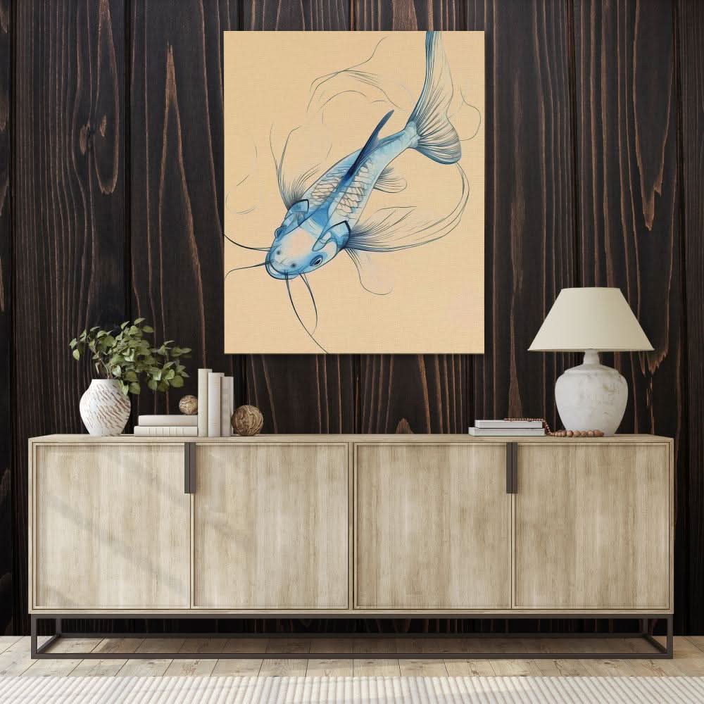 Catfish Catch - Contemporary Wall Art in Black Frame