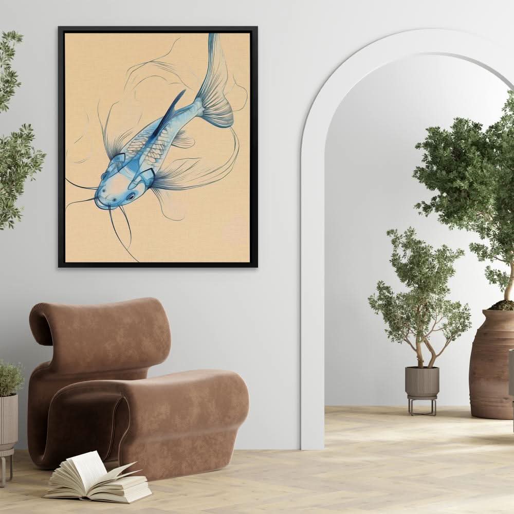 Catfish Catch - Contemporary Beige Canvas Wall Art