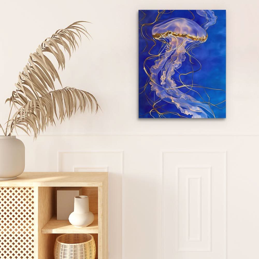 Celestial Blue Jellyfish - Beach House Art for Bathroom