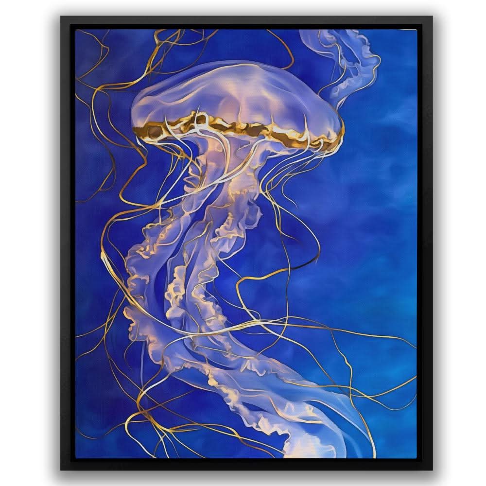 Celestial Blue Jellyfish - Blue Blue Gold and White Canvas Print