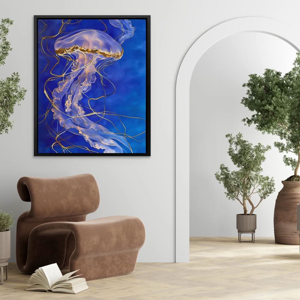 Celestial Blue Jellyfish - Abstract Blue Canvas Wall Art