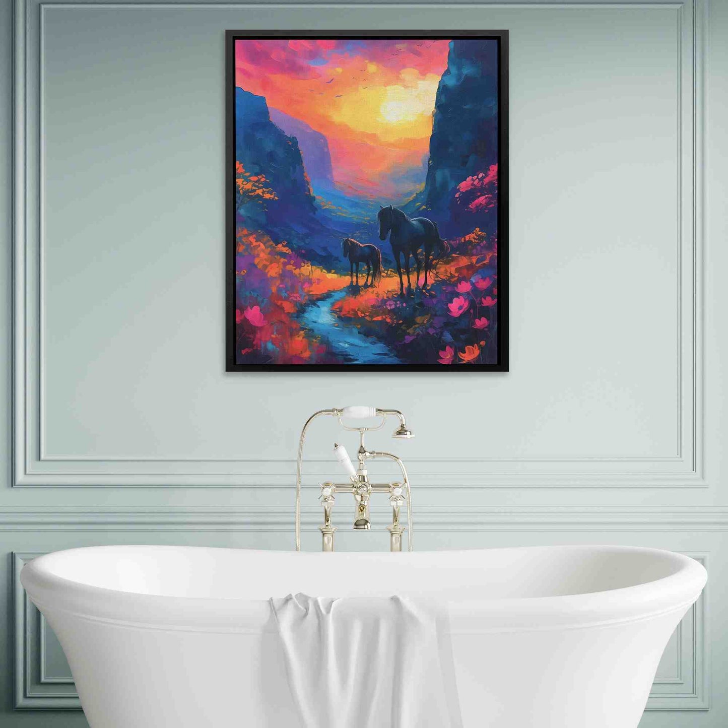 Celestial Cascade - Floral Wall Art in Black Frame