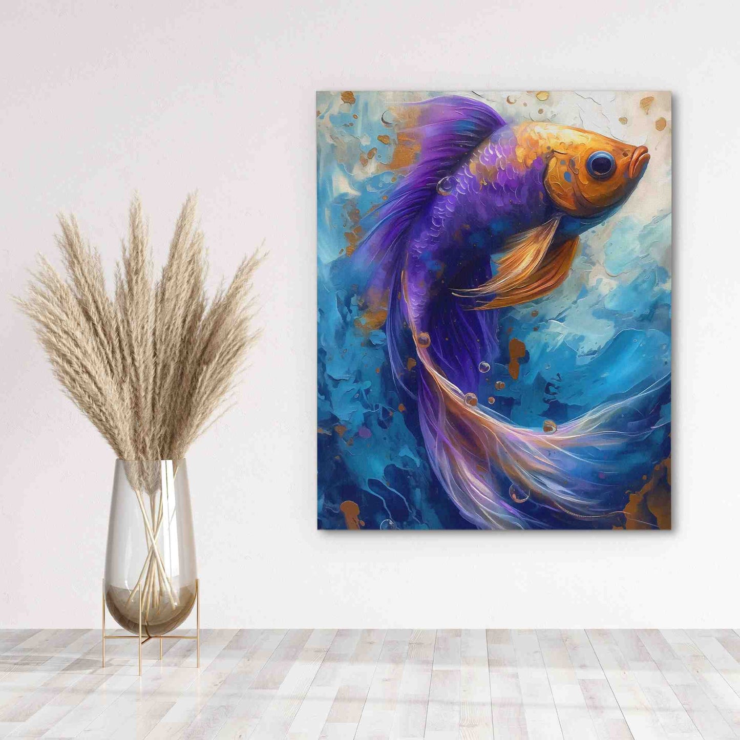 Celestial Dance - Betta Fish Wall Art in Black Frame