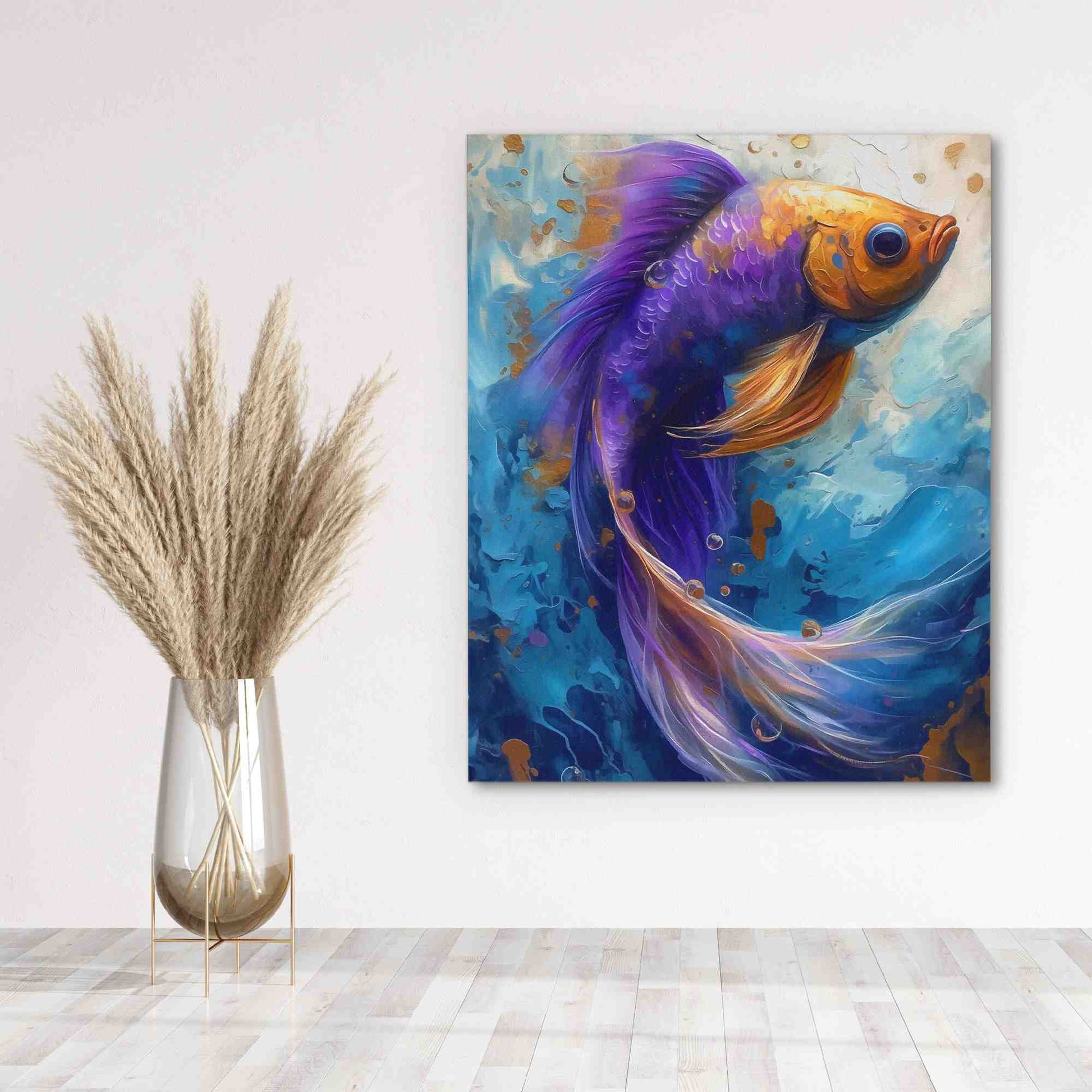 Celestial Dance - Betta Fish Wall Art in Black Frame