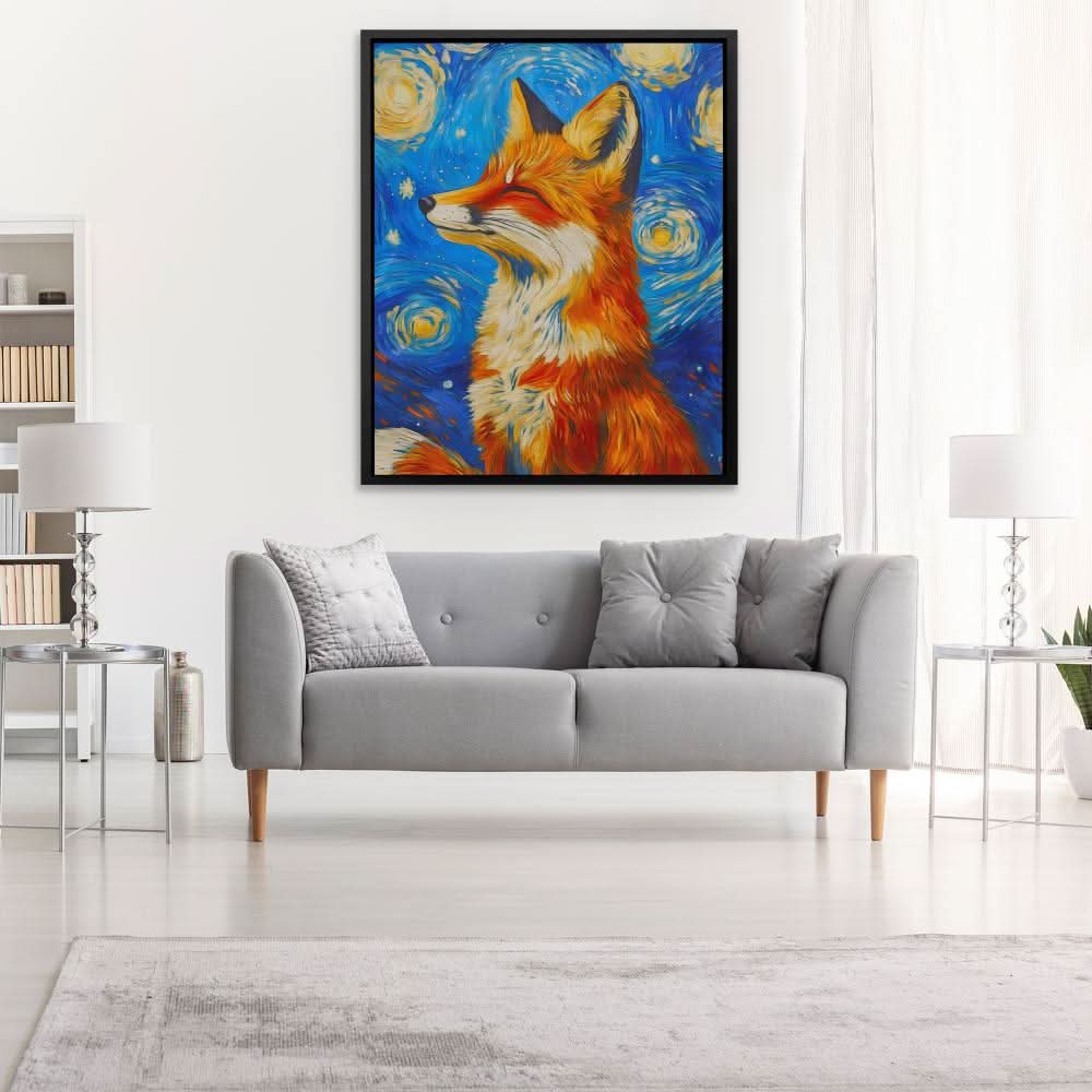 Celestial Fox - Eclectic Wall Art in Black Frame