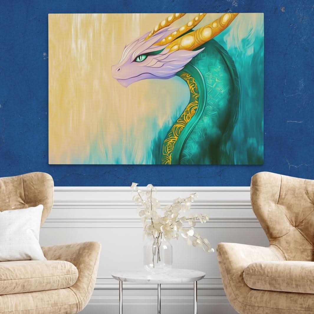 Celestial Guardian Dragon - Gold Eclectic Canvas Print