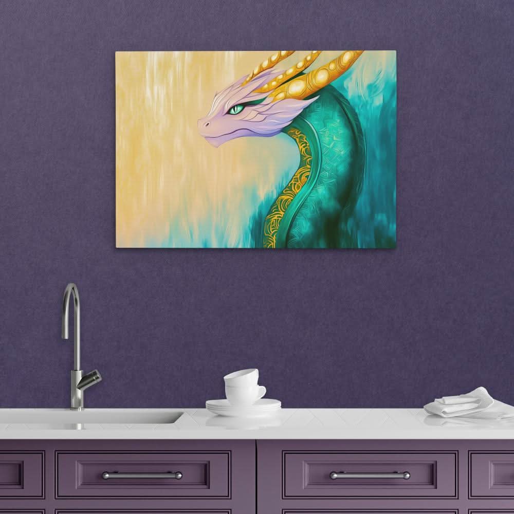 Celestial Guardian Dragon - Eclectic Wall Art in Black Frame
