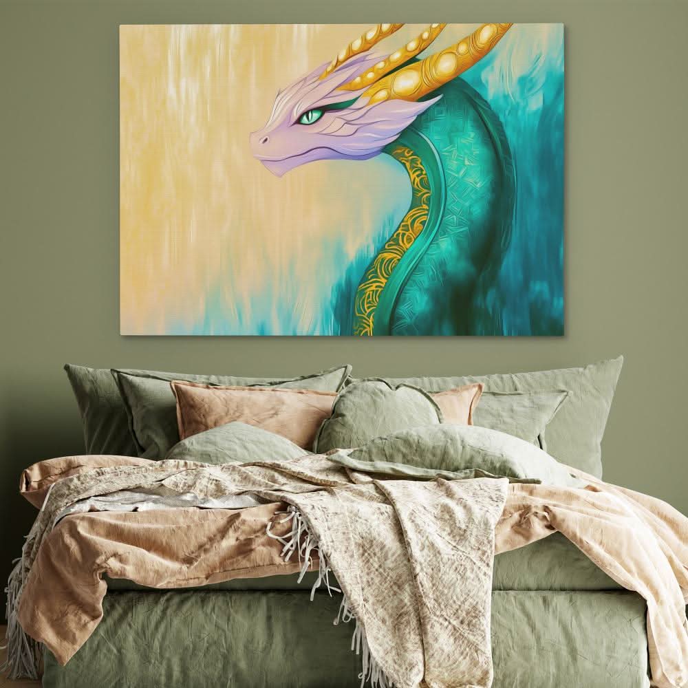 Celestial Guardian Dragon - Fantasy Gold Canvas Wall Art