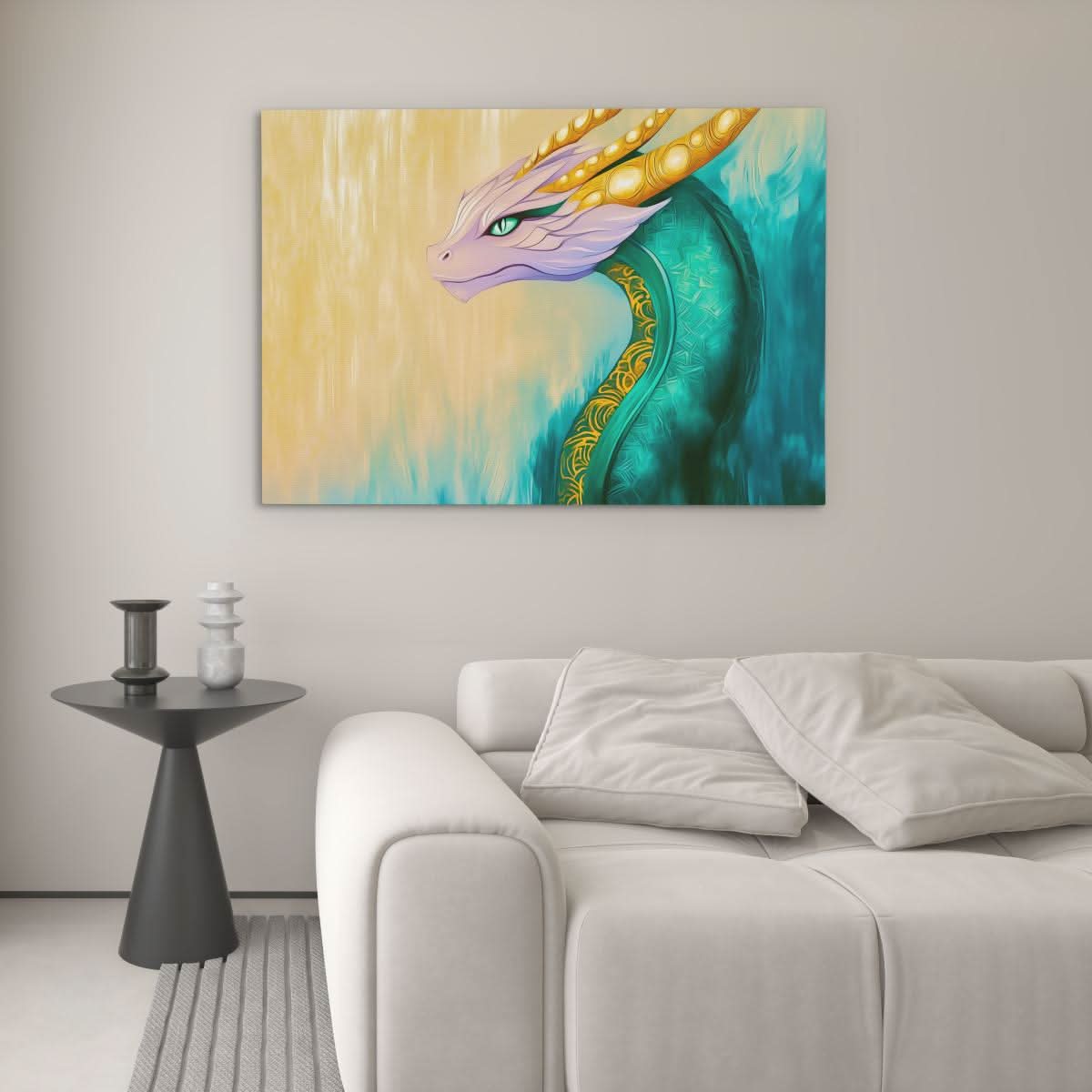Celestial Guardian Dragon - Fantasy Wall Art in Black Frame