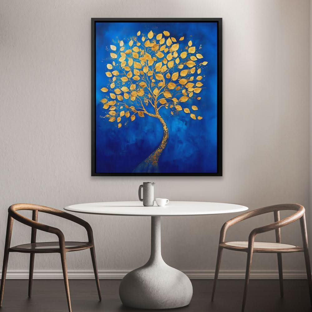 Celestial Leaves - Tree Wall Art in Black Frame