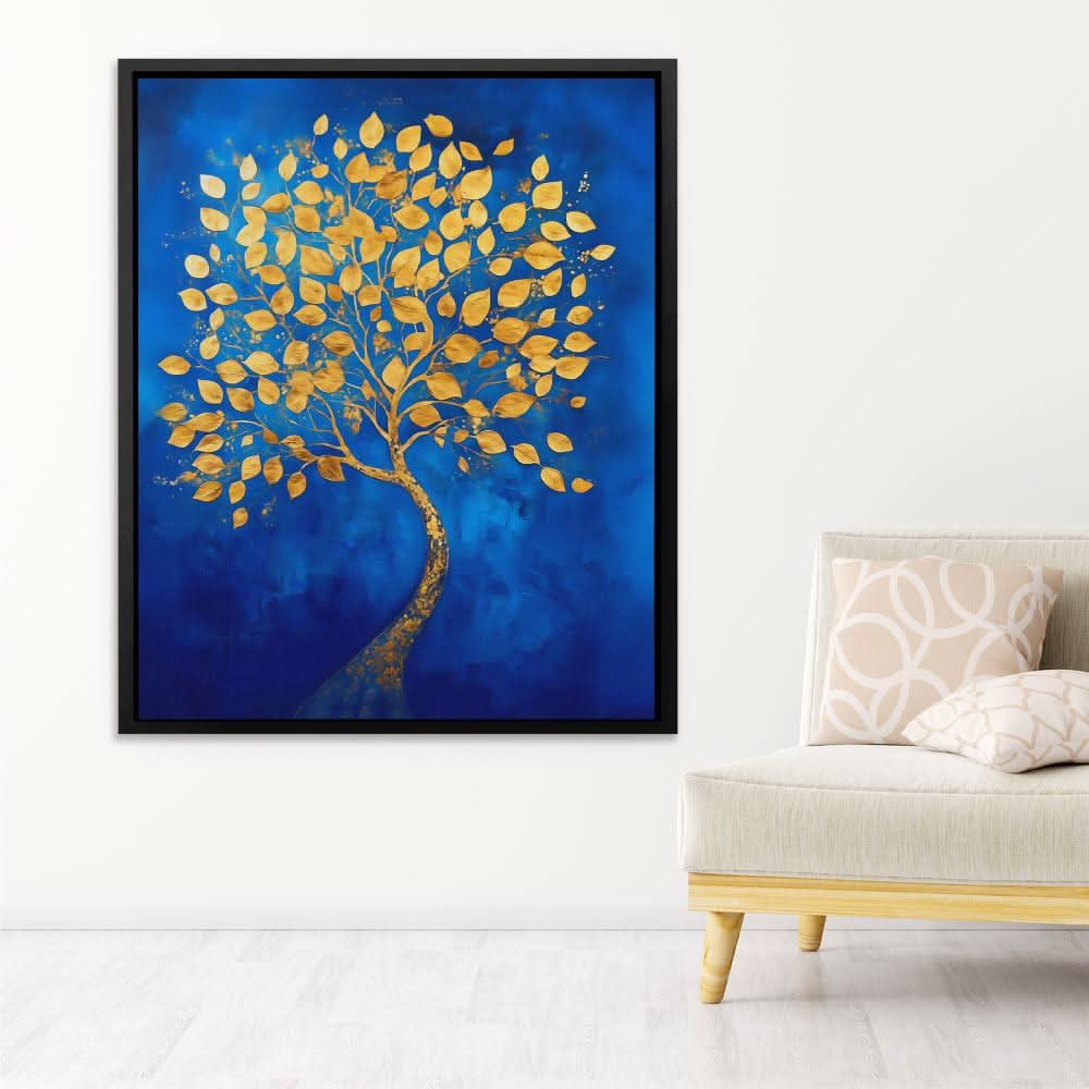 Celestial Leaves - Abstract Blue Canvas Wall Art